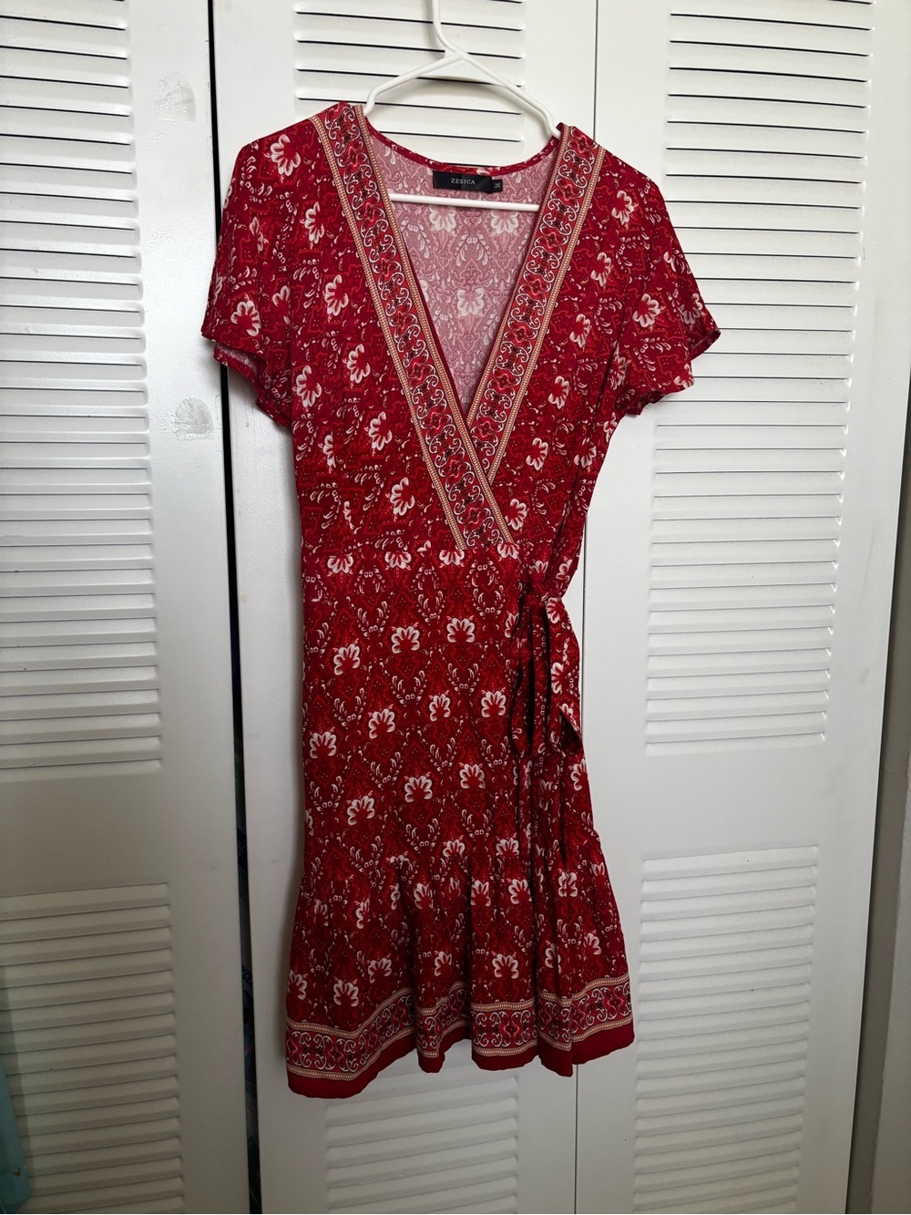Red Floral Wrap Mini Dress with Tie Waist